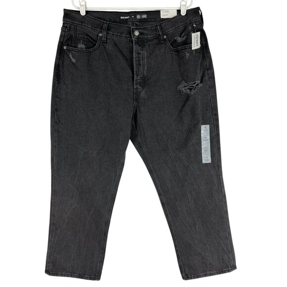 Old Navy Women's Slouchy Straight Distressed High Rise Black Jeans Size 16 NWT - Picture 1 of 12